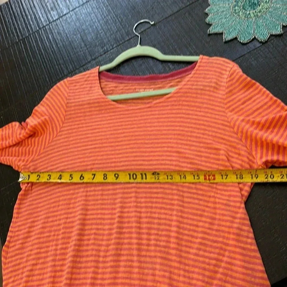 Eileen Fisher 100% Linen Jersey Stripe Tee orange pink Tunic Top size XL
